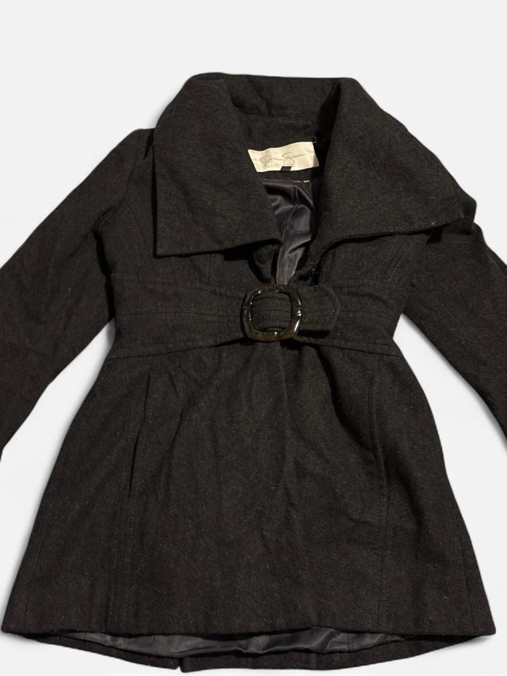 Jessica Simpson Black Belted Peacoat with Wide Collar
